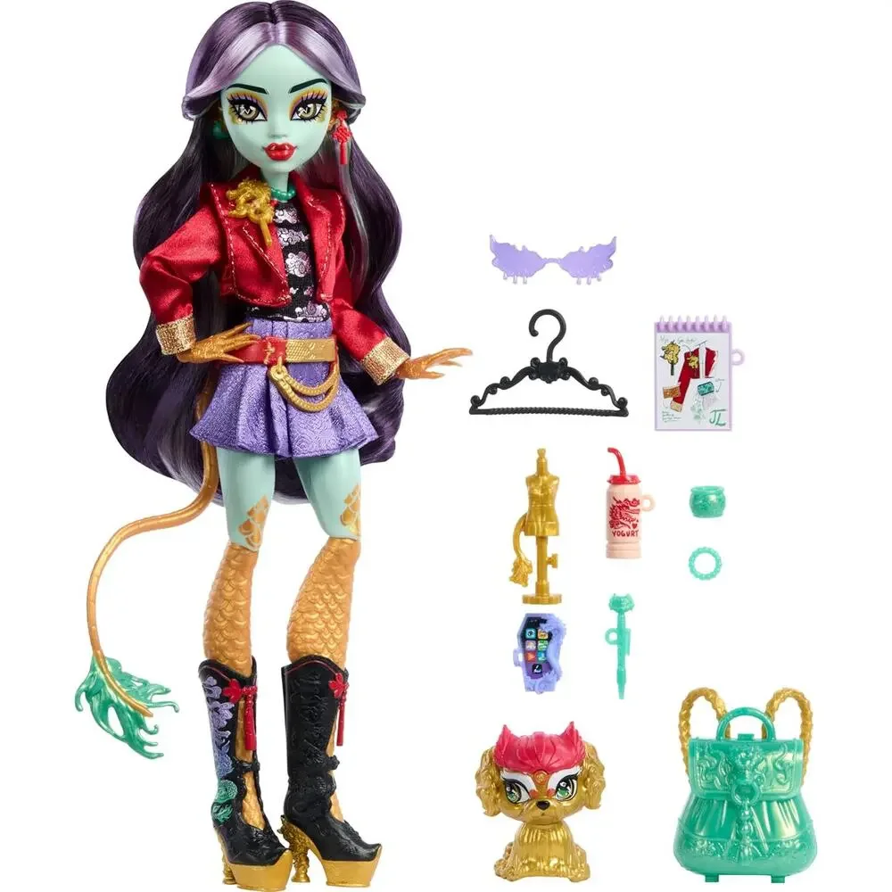 Monster High Jinafire Long Doll, Dragon with Pet Dog Cloudy “Yun Yun”  NWT